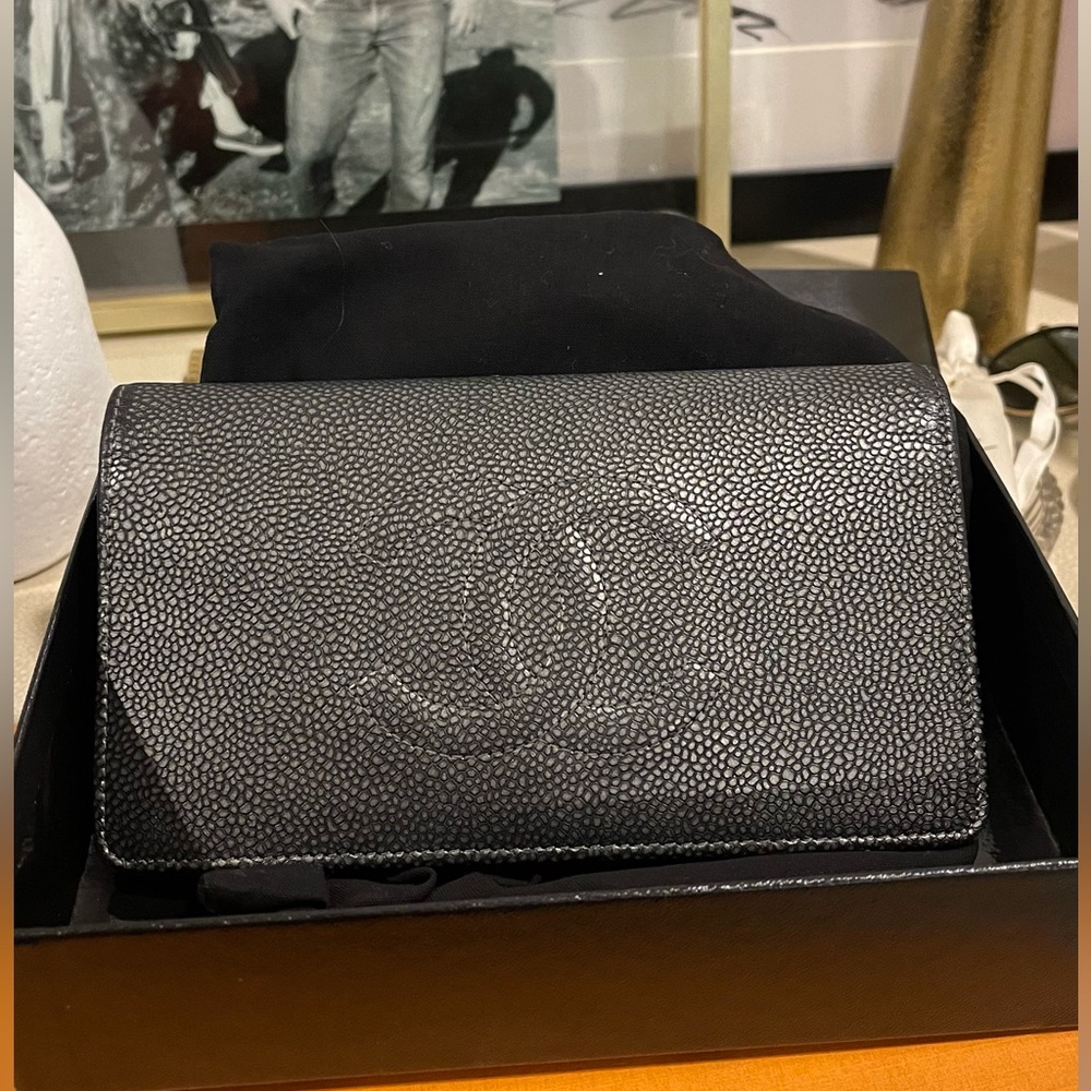 Chanel Caviar L-Yen Flap Wallet Black